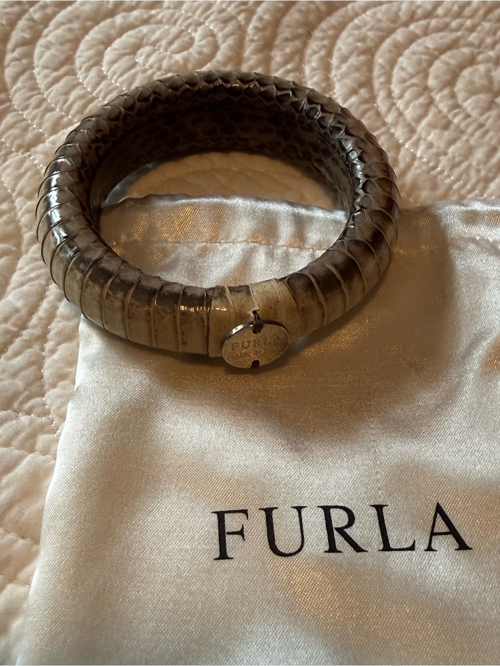 Vintage FURLA Italy Python Snakeskin Leather Bangle Bracelet - immaculate